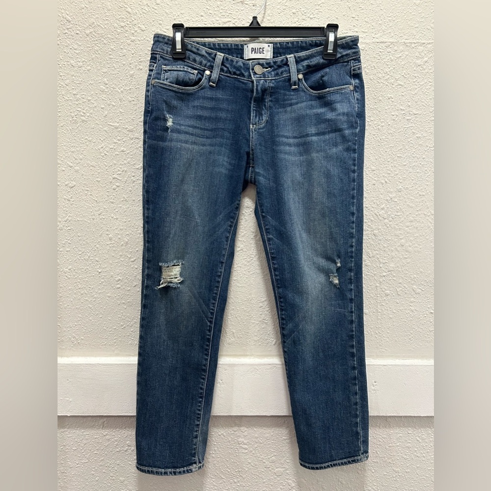 PAIGE Jimmy Jimmy Cropped Light Distress Medium Wash Jeans Size 26